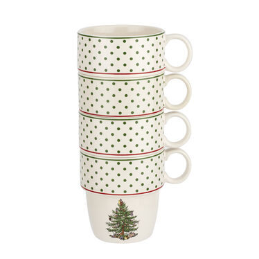 Christmas Tree Polka Dot Set of 4 Stackable Mugs